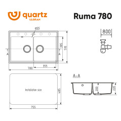 Мойка ULGRAN Quartz Ruma 780-02 лен