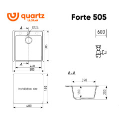 Мойка ULGRAN Quartz Forte 505-07 Уголь