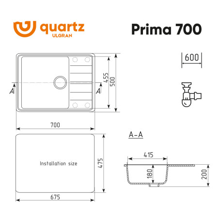 Мойка ULGRAN Quartz Prima 700-02 лен