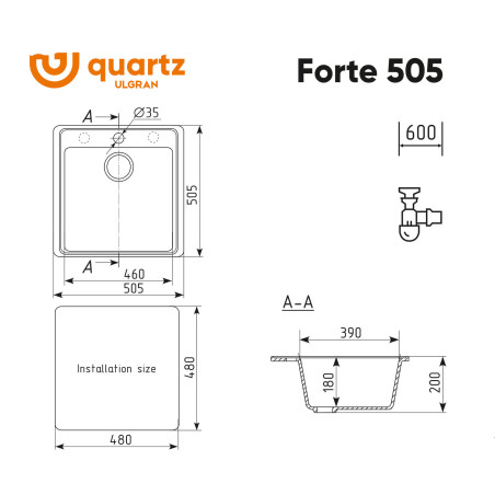 Мойка ULGRAN Quartz Forte 505-10 песок