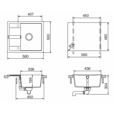 Мойка Schock OPTIMA 45D Max оникс 580х500